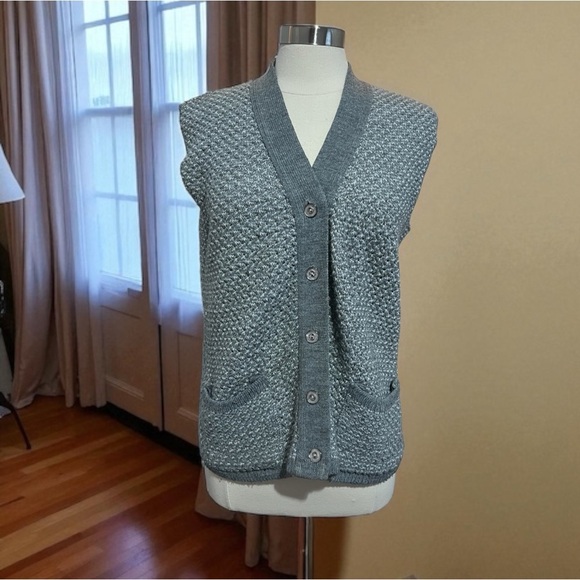College Point Knit Cardigan Sweater Vest Women's Medium Large Grey Preppy - Picture 2 of 5